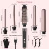 5 in 1 Curling Wand Hair Curling Iron Brush Anti-Tangle Hair Thermal Brush Curler with 4 Heating Levels 360° Rotatable Cable 5 Interchangeable Barrels