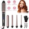 5 in 1 Curling Wand Hair Curling Iron Brush Anti-Tangle Hair Thermal Brush Curler with 4 Heating Levels 360° Rotatable Cable 5 Interchangeable Barrels