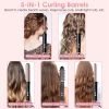 5 in 1 Curling Wand Hair Curling Iron Brush Anti-Tangle Hair Thermal Brush Curler with 4 Heating Levels 360° Rotatable Cable 5 Interchangeable Barrels