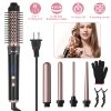 5 in 1 Curling Wand Hair Curling Iron Brush Anti-Tangle Hair Thermal Brush Curler with 4 Heating Levels 360° Rotatable Cable 5 Interchangeable Barrels