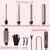 5 in 1 Curling Wand Hair Curling Iron Brush Anti-Tangle Hair Thermal Brush Curler with 4 Heating Levels 360° Rotatable Cable 5 Interchangeable Barrels