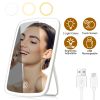 5.98x8.62in Lighted Makeup Mirror Vanity Desk Mirror Small LED Mirror with 3 Light Colors Touch Screen Brightness Adjustable USB Rechargeable