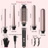 5 in 1 Curling Wand Hair Curling Iron Brush Hair Thermal Brush Curler with 4 Heating Levels 360° Rotatable Cable 5 Interchangeable Barrels 2 Clips Lea