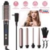 5 in 1 Curling Wand Hair Curling Iron Brush Hair Thermal Brush Curler with 4 Heating Levels 360° Rotatable Cable 5 Interchangeable Barrels 2 Clips Lea