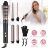 5 in 1 Curling Wand Hair Curling Iron Brush Hair Thermal Brush Curler with 4 Heating Levels 360° Rotatable Cable 5 Interchangeable Barrels 2 Clips Lea