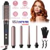 5 in 1 Curling Wand Hair Curling Iron Brush Hair Thermal Brush Curler with 4 Heating Levels 360° Rotatable Cable 5 Interchangeable Barrels 2 Clips Lea