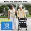 Aluminum Rollator Walker with Seat Backrest Foldable Rolling Walker with 220LBS Max Load 31-36in Adjustable Height 8in Wheels for Seniors Adult Mobili