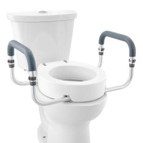 Raised Toilet Seat, 3.5" Height Raised, 300 lbs Weight Capacity, for Standard Round Toilet, Aluminum Handrail, with EVA Armrest Padding, for Elderly