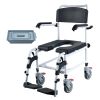 Shower Commode Wheelchair with 4 Lockable Wheels, Footrests, Flip-up Arms, 3-Level Adjustable Height, 5L Removable Bucket, 350 LBS Capacity