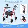 2-in-1 Rollator Walker with Seat (Red), 8-Inch Large Wheels & Versatile Braking System, Adjustable Height