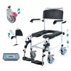 Shower Commode Wheelchair with 4 Lockable Wheels, Footrests, Flip-up Arms, 3-Level Adjustable Height, 5L Removable Bucket, 350 LBS Capacity