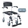 Shower Commode Wheelchair with 4 Lockable Wheels, Footrests, Flip-up Arms, 3-Level Adjustable Height, 5L Removable Bucket, 350 LBS Capacity