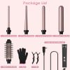 5 in 1 Curling Wand Hair Curling Iron Brush Hair Thermal Brush Curler with 4 Heating Levels 360° Rotatable Cable 5 Interchangeable Barrels 2 Clips Lea