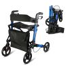 Aluminum Rollator Walker with Seat Backrest Foldable Rolling Walker with 220LBS Max Load 31-36in Adjustable Height 8in Wheels for Seniors Adult Mobili