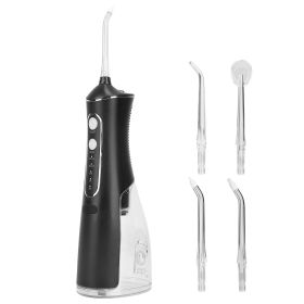Portable Water Dental Flosser Cordless Rechargeable Dental Oral Irrigator IPX7 Waterproof Teeth Cleaner with 4 Modes 4 Nozzles 10.15oz Detachable Wate (Color: BLACK)