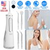Portable Water Dental Flosser Cordless Rechargeable Dental Oral Irrigator IPX7 Waterproof Teeth Cleaner with 4 Modes 4 Nozzles 10.15oz Detachable Wate