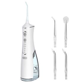 Portable Water Dental Flosser Cordless Rechargeable Dental Oral Irrigator IPX7 Waterproof Teeth Cleaner with 4 Modes 4 Nozzles 10.15oz Detachable Wate (Color: White)