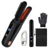 2 In 1 Ceramic Hair Straightener Flat Iron Cordless Hair Straightener Brush Hair Portable Styling Iron with Carry Bag Anti-scald Gloves 2 Hairpins