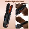 2 In 1 Ceramic Hair Straightener Flat Iron Cordless Hair Straightener Brush Hair Portable Styling Iron with Carry Bag Anti-scald Gloves 2 Hairpins