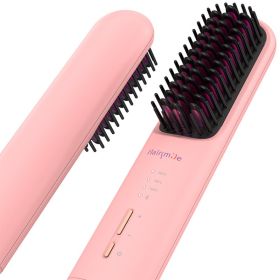 Portable USB Rechargeable Cordless Men Beard Hair Straightener Brush Mini Wireless 2 In 1 Woman Hair Straightener Comb (Option: Pink)