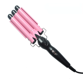 Hair Curler Triple Barrels Ceramic Hair Curling Iron Professional Hair Waver Tongs Styler Tools for All Hair Types (Color: 22mm-pink)