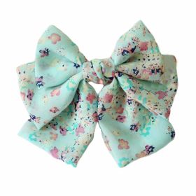 Aqua Blue Floral Bowknot Hair Barrettes Handmade Chiffon Hair Clip (Default: Default)