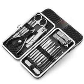 Set of 18 Pieces Nail Clipper Set Stainless Steel Nail Tools Manicure & Pedicure Travel Grooming Kit with Hard Case (Color: BLACK)