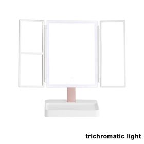 360° Adjust Foldable Makeup Mirror With LED Light Rechargeable Wireless 1-3X Magnifying 3 Tone Light Desktop Vanity Mirror Table (Ships From: CN, Emitting Color: three lights)