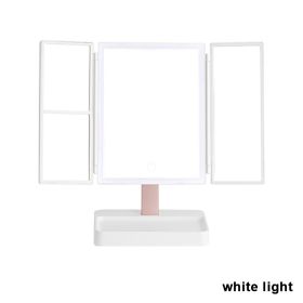 360° Adjust Foldable Makeup Mirror With LED Light Rechargeable Wireless 1-3X Magnifying 3 Tone Light Desktop Vanity Mirror Table (Ships From: CN, Emitting Color: white light)