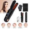 2 In 1 Ceramic Hair Straightener Flat Iron Cordless Hair Straightener Brush Hair Portable Styling Iron with Carry Bag Anti-scald Gloves 2 Hairpins