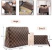 Brown checkered waterproof leather makeup square bag/flat bag 2-piece set, portable makeup travel makeup bag