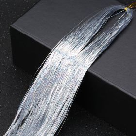 12 Colors Holographic Glitter Tinsel Hair Extensions, Sparkle Rainbow Hair Strands Hair Accessories (Style: silver)